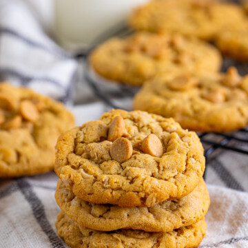 Three stacked Peanut Butter Oatmeal Cookies.