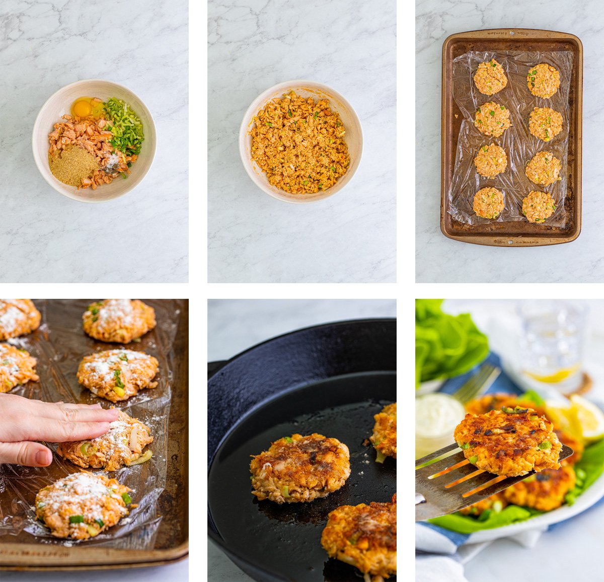 step by step photos showing how to make easy salmon patties
