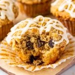 close up of interior chocolate chip oatmeal muffins