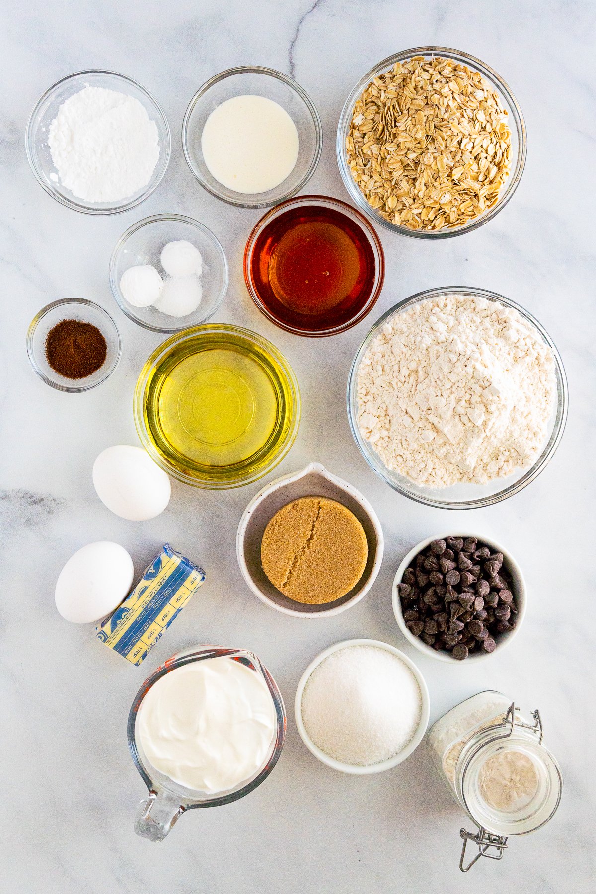ingredients needed for chocolate chip oatmeal muffins