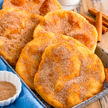 Elephant Ears Recipe layered in metal tray.
