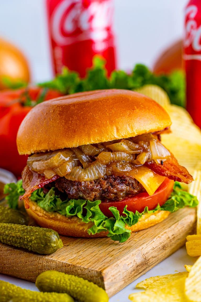 Bacon Cheeseburgers with Coca-Cola Onions