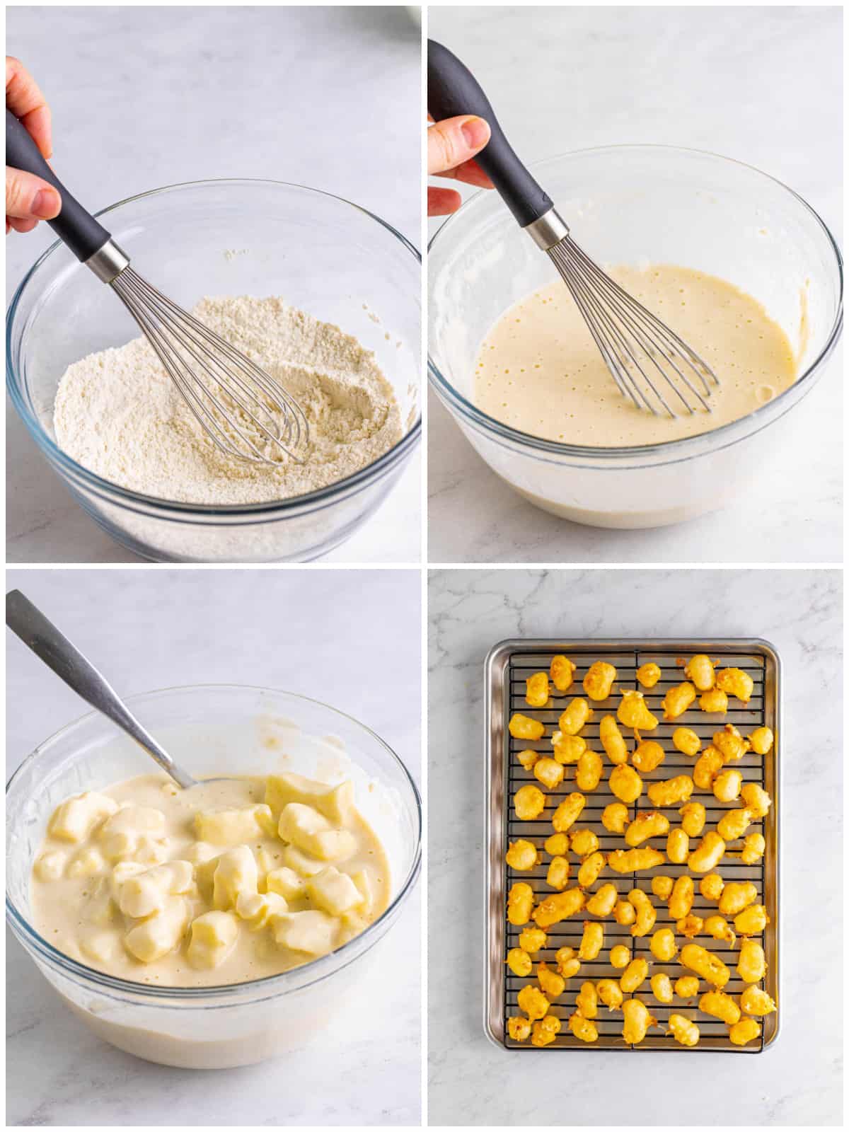 Step by step photos on how to make Fried Cheese Curds.