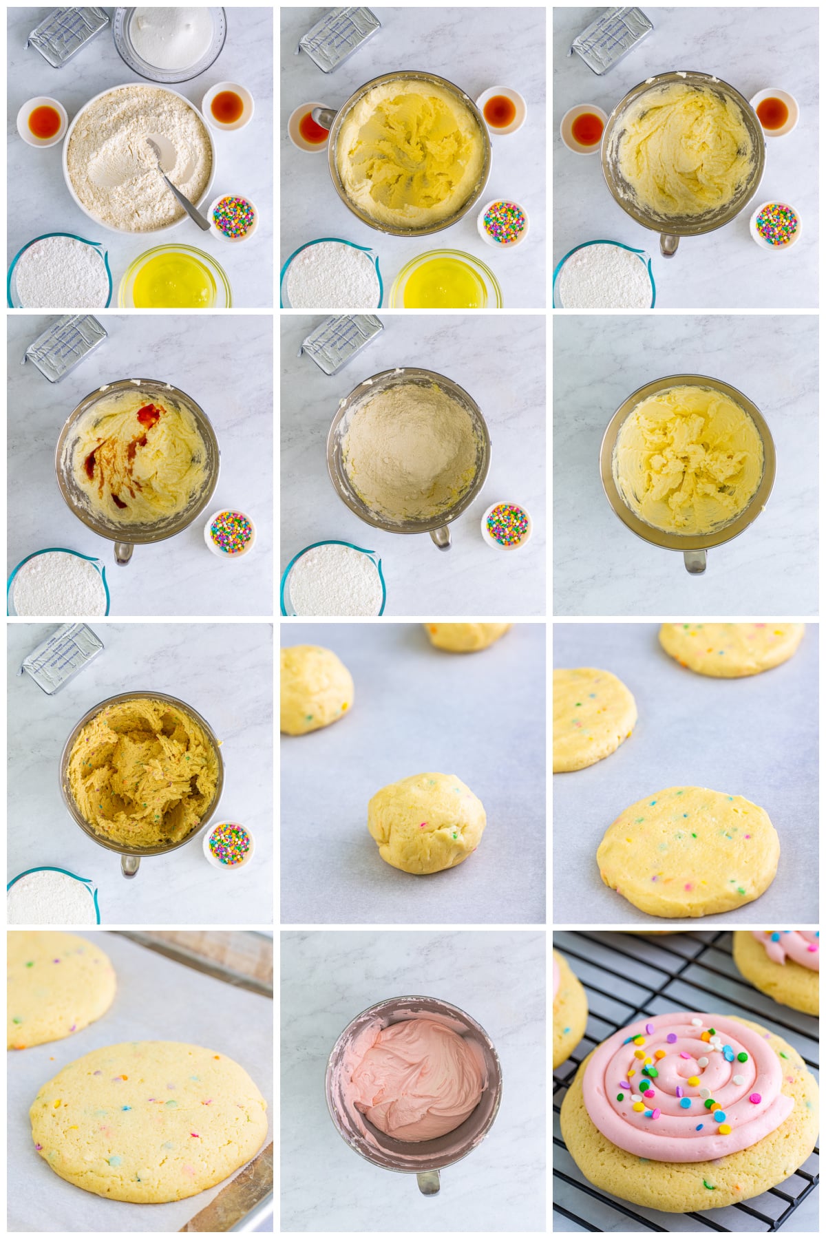 Step by step photos on how to make Confetti Cake Cookies.