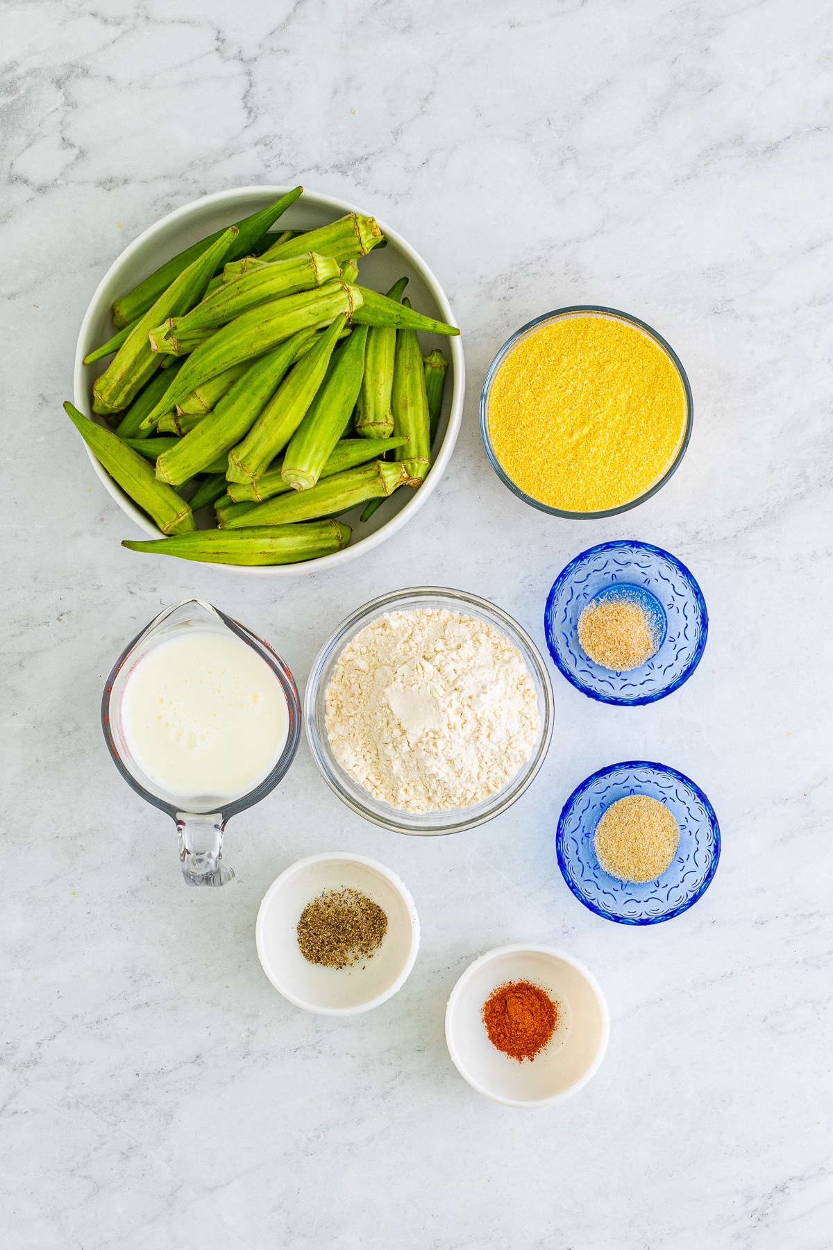Ingredients needed to make a Fried Okra Recipe.