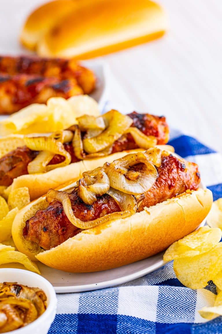 Cheese Stuffed Bacon Wrapped Brats