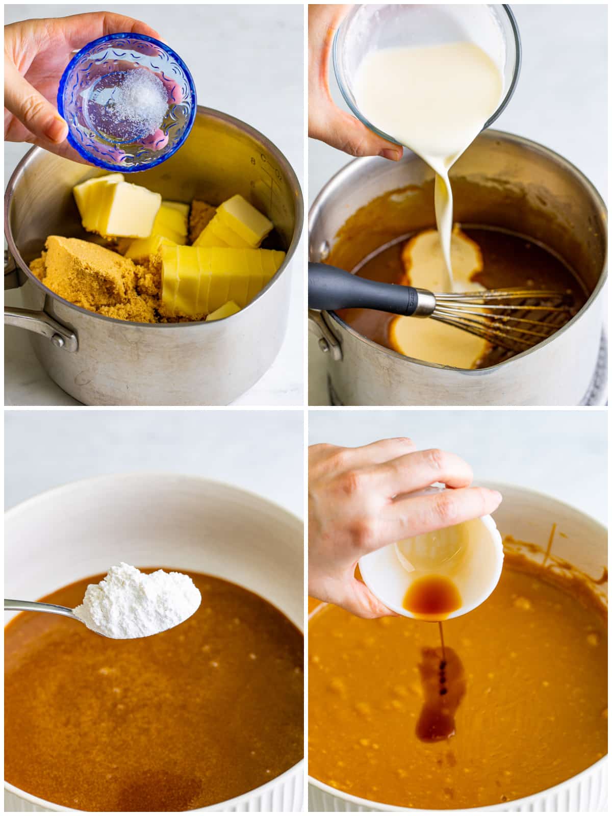 Step by step photos on how to make the caramel frosting.