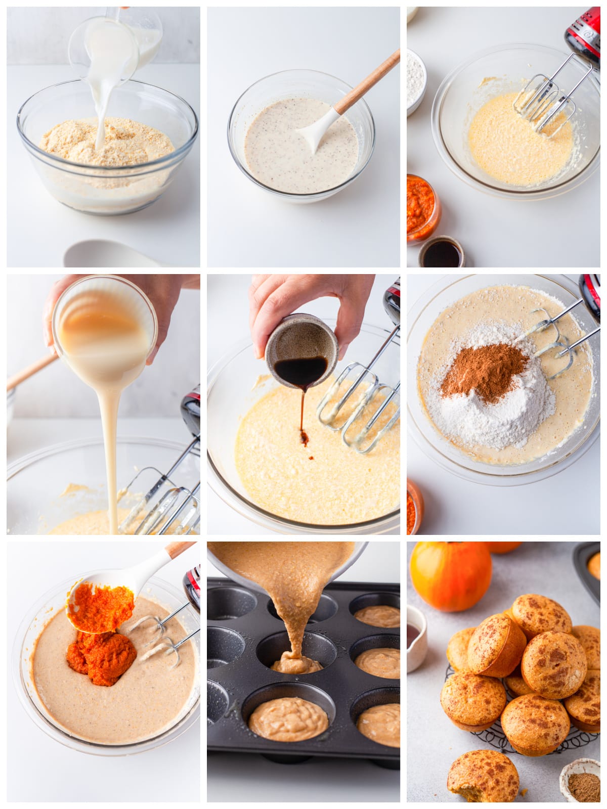 Step by step photos on how to make Pumpkin Cornbread Muffins.