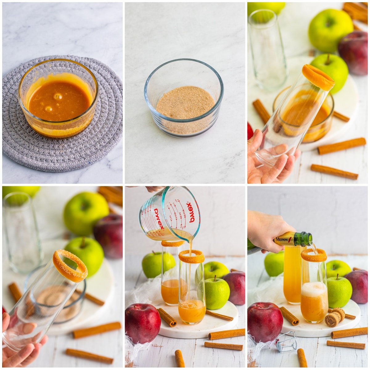 Step by step photos on how to make Apple Cider Mimosas.
