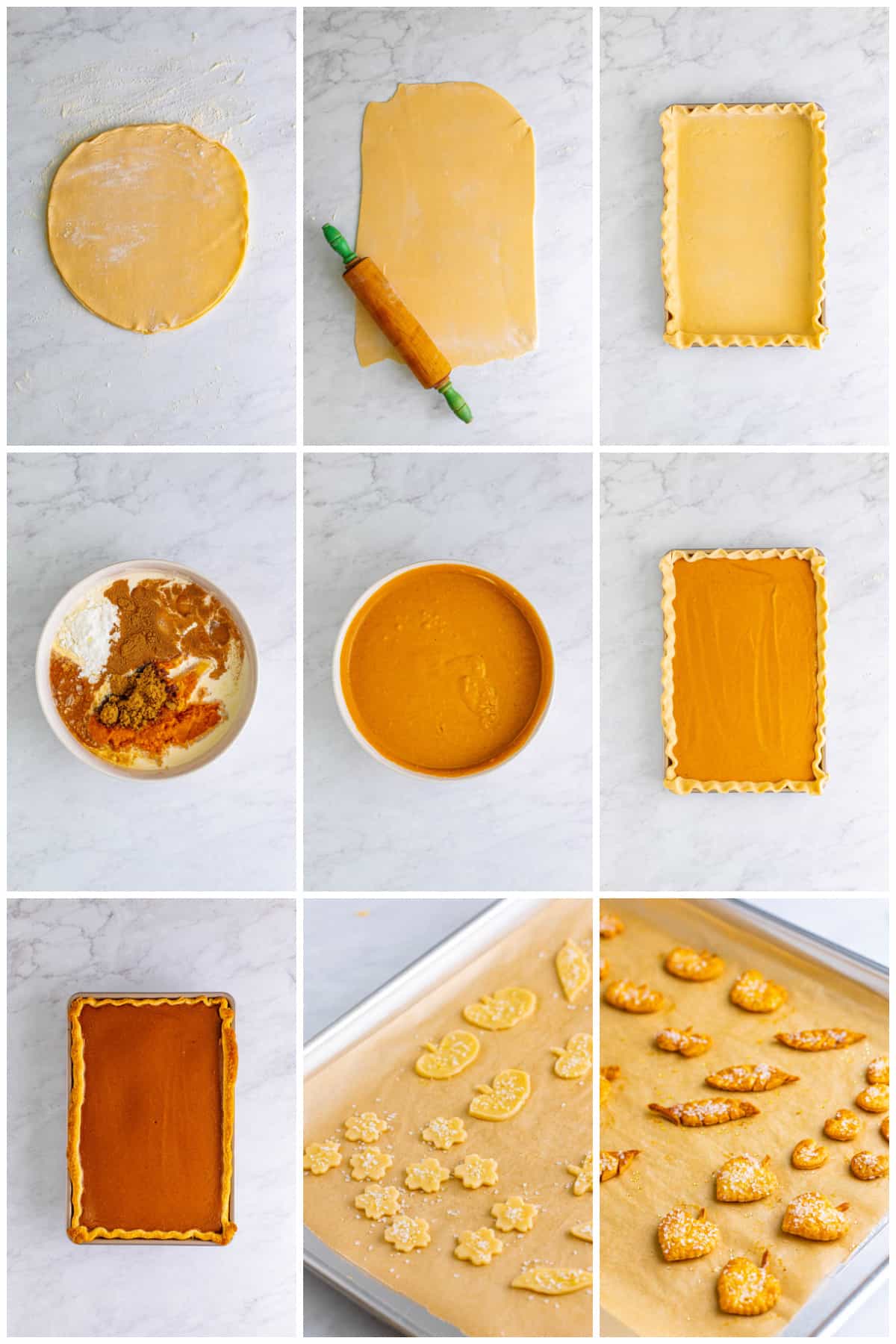 Step by step photos on how to make a Pumpkin Slab Pie.