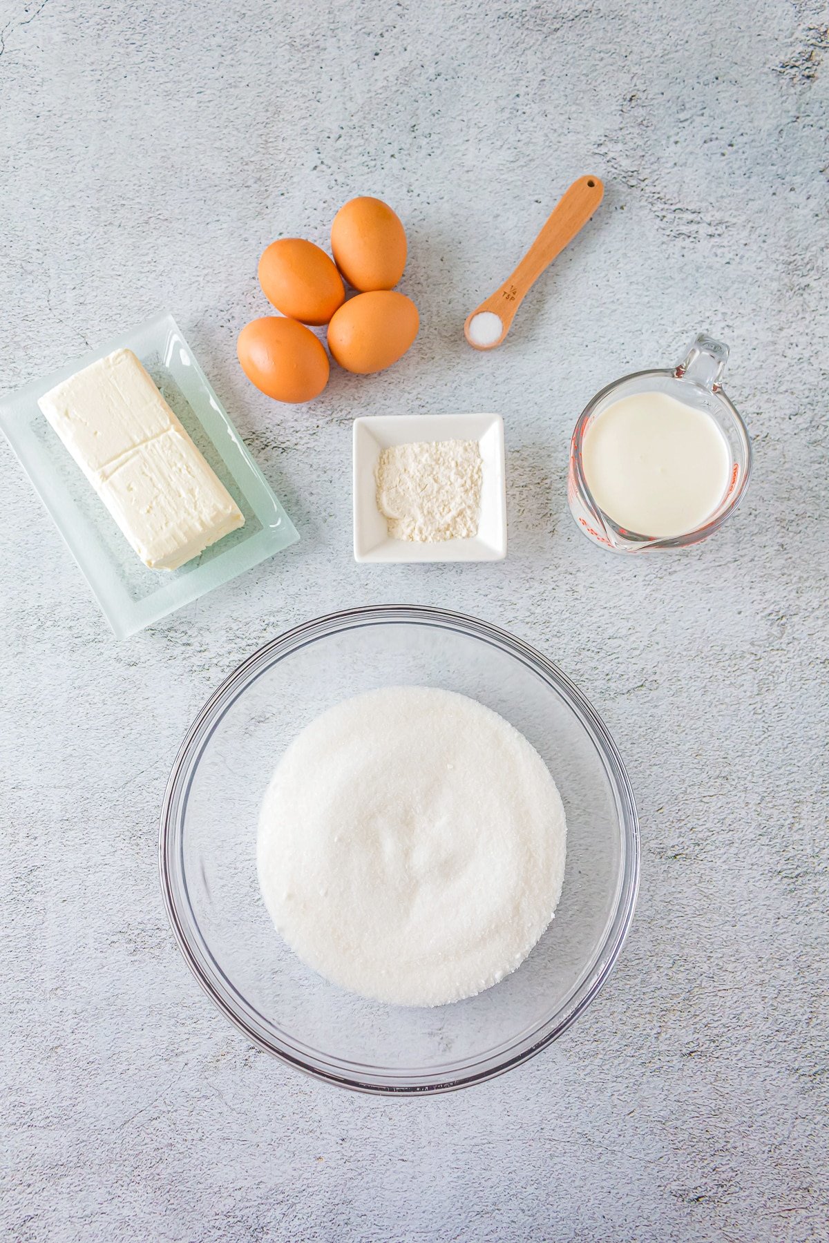 Ingredients needed to make a Basque Cheesecake Recipe.