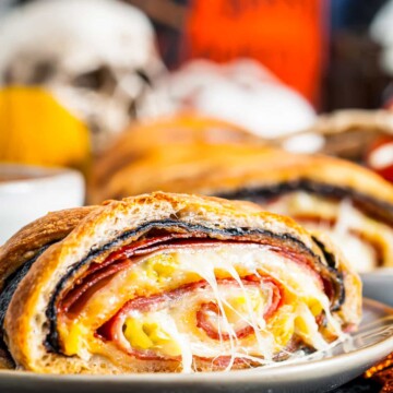 Slice of the Mummy Stromboli on plate.