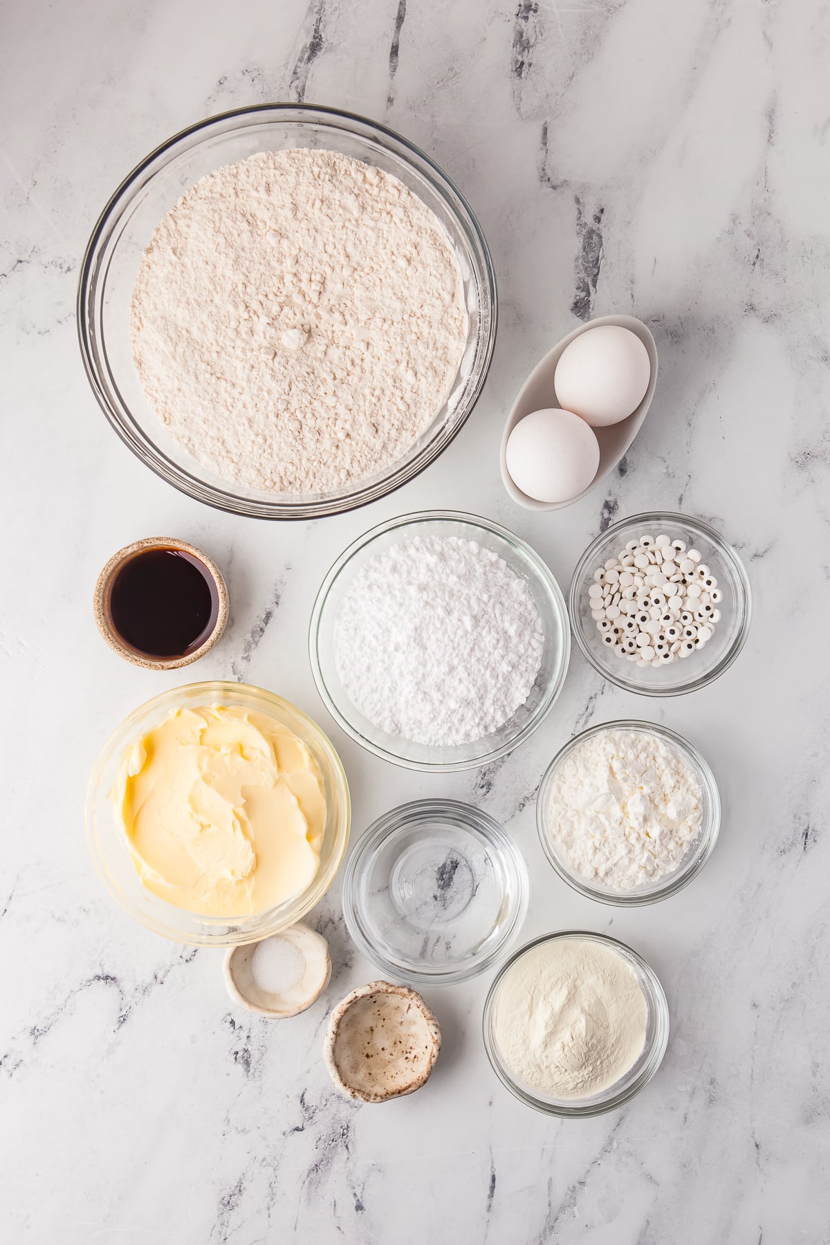 Ingredients needed to make Mummy Cookies.