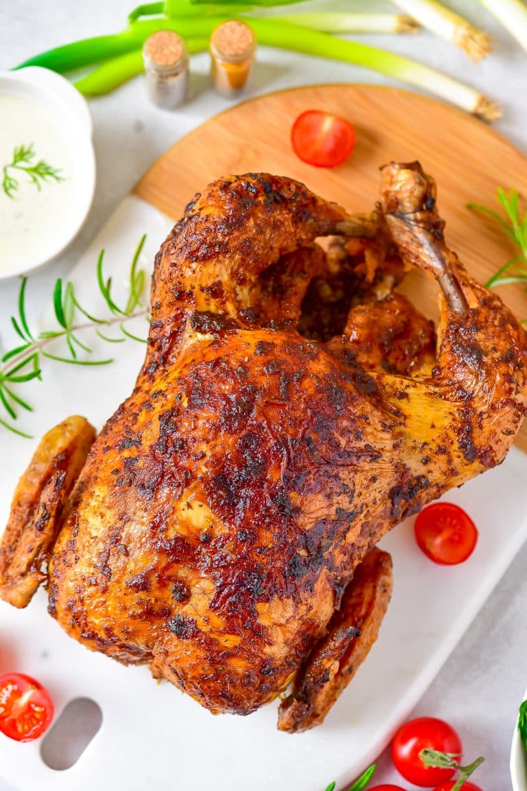 Overhead of finished Chicken on serving platter.