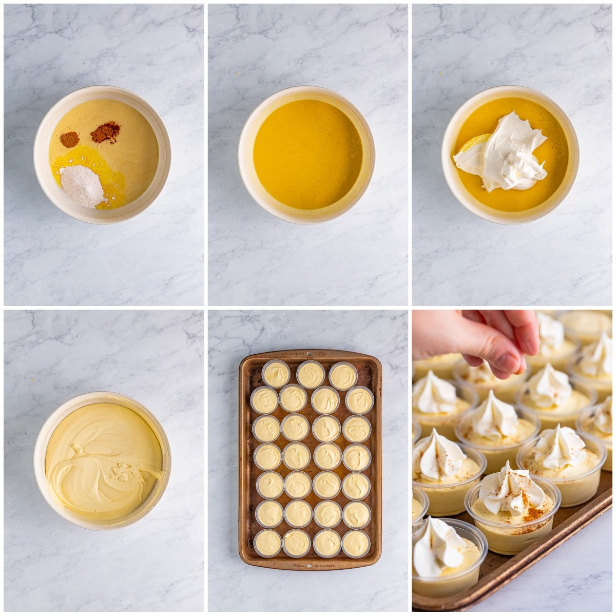 Step by step photos on how to make Eggnog Pudding Shots.