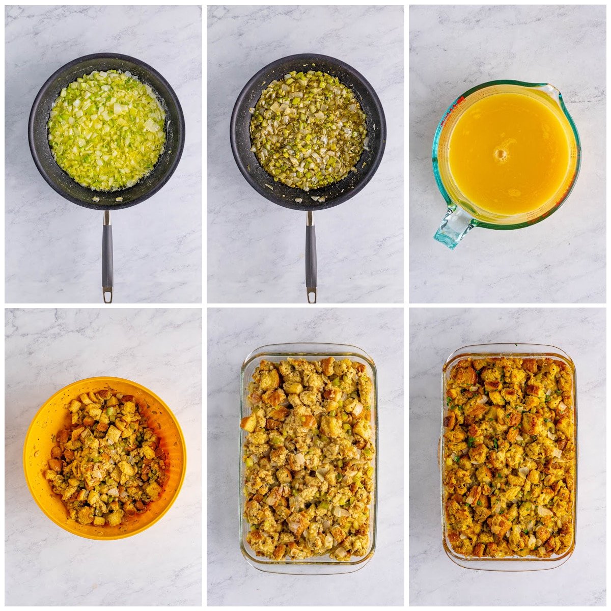 Step by step photos on how to make Classic Stuffing.