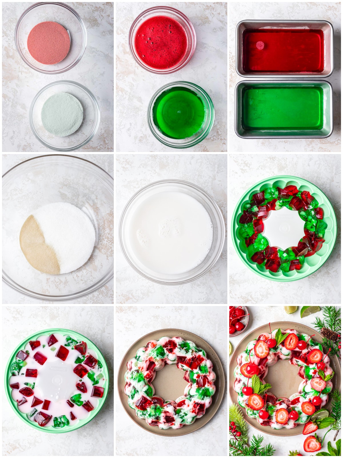 Step by step photos on how to make a Christmas Jello Salad.