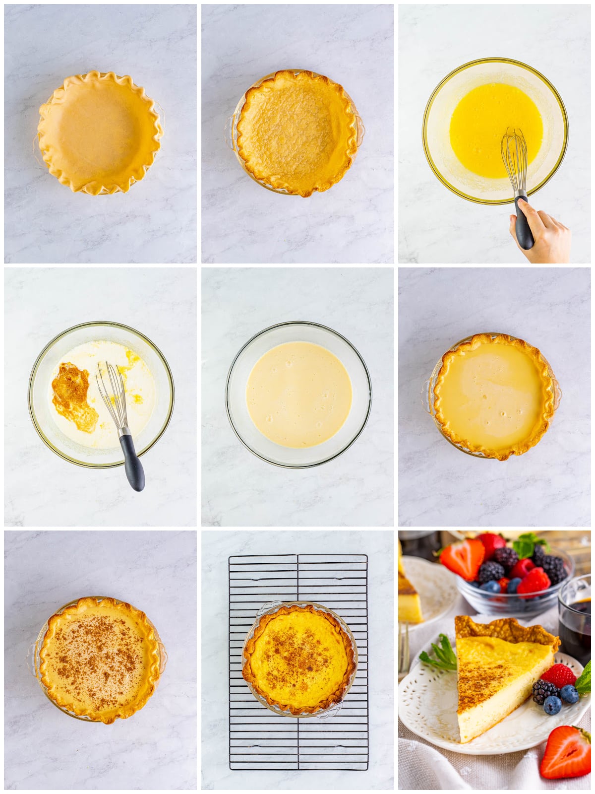 Step by step photos on how to make a Custard Pie.