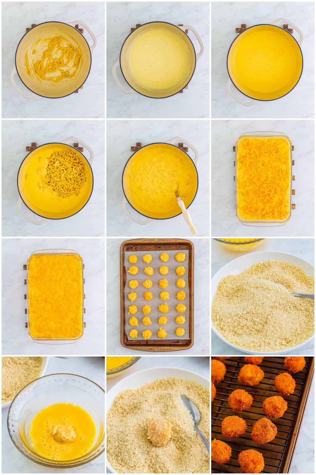 Step by step photos on how to make Fried Mac and Cheese.