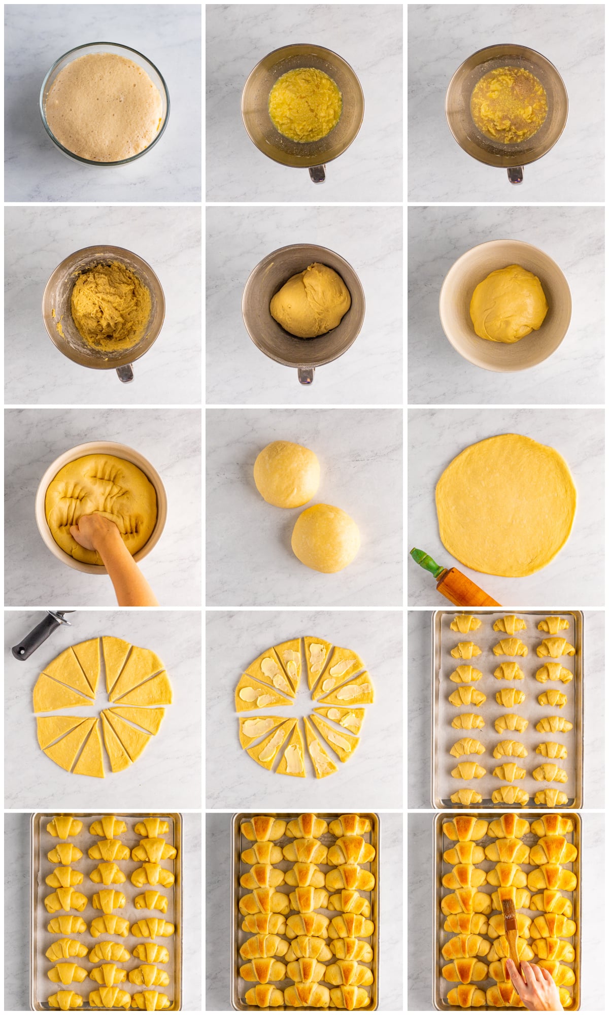 Step by step photos on how to make Homemade Crescent Rolls.