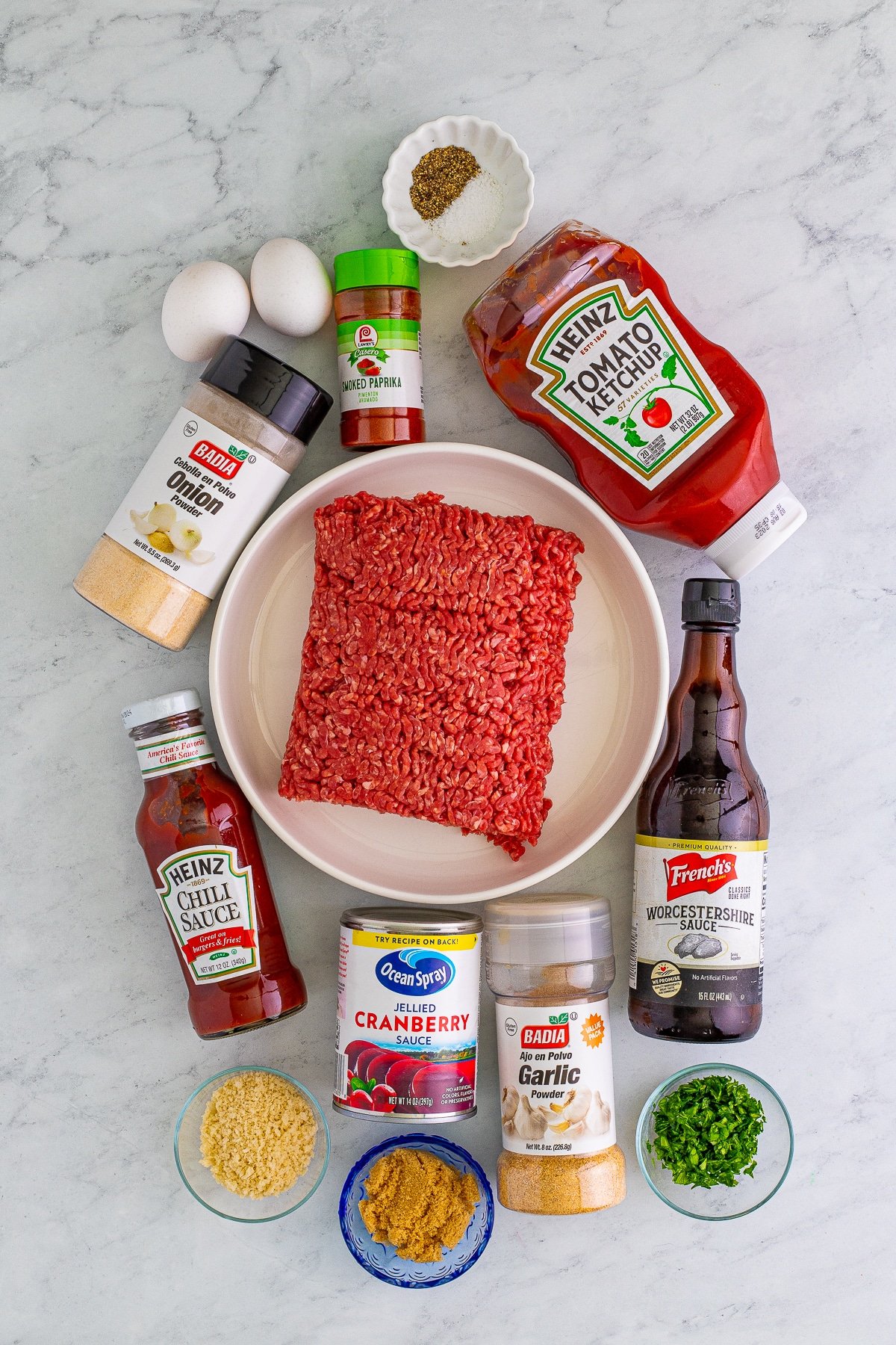 Ingredients needed to make Cranberry Meatballs.
