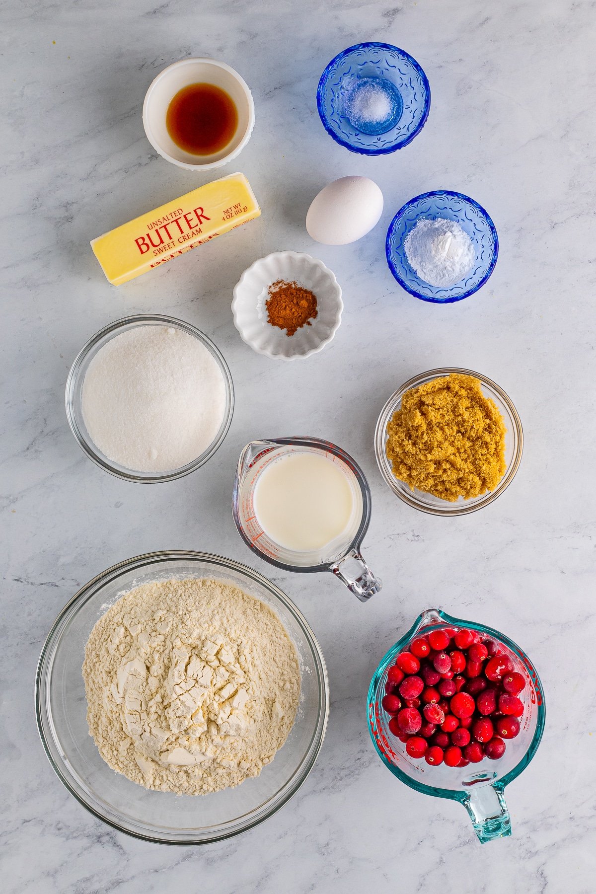 Ingredients needed to make a Cranberry Coffee Cake.