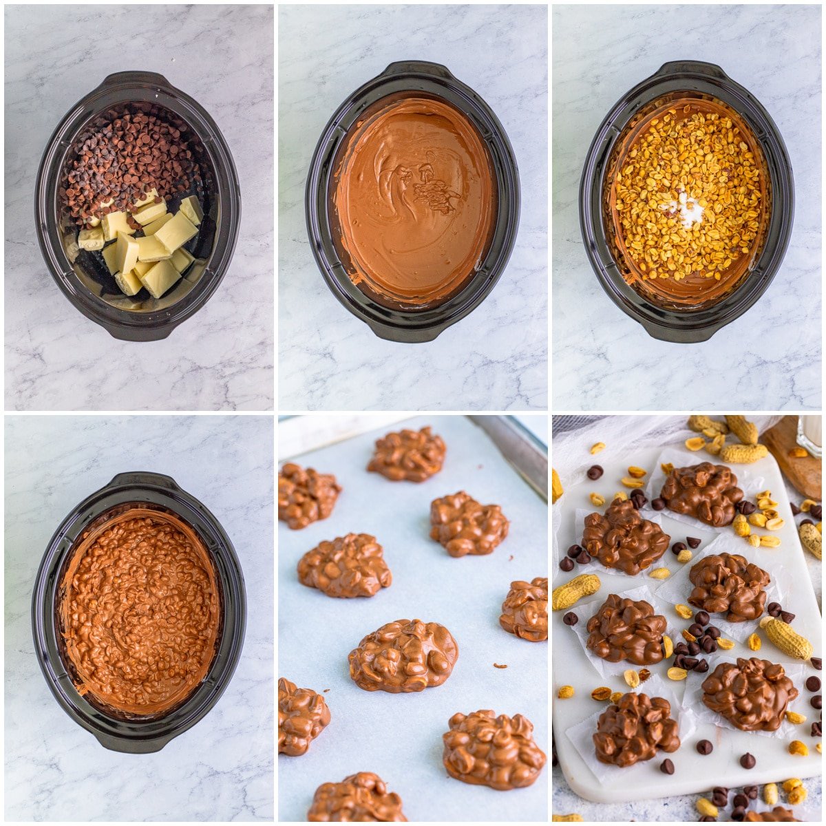 Step by step photos on how to make Slow Cooker Peanut Clusters.