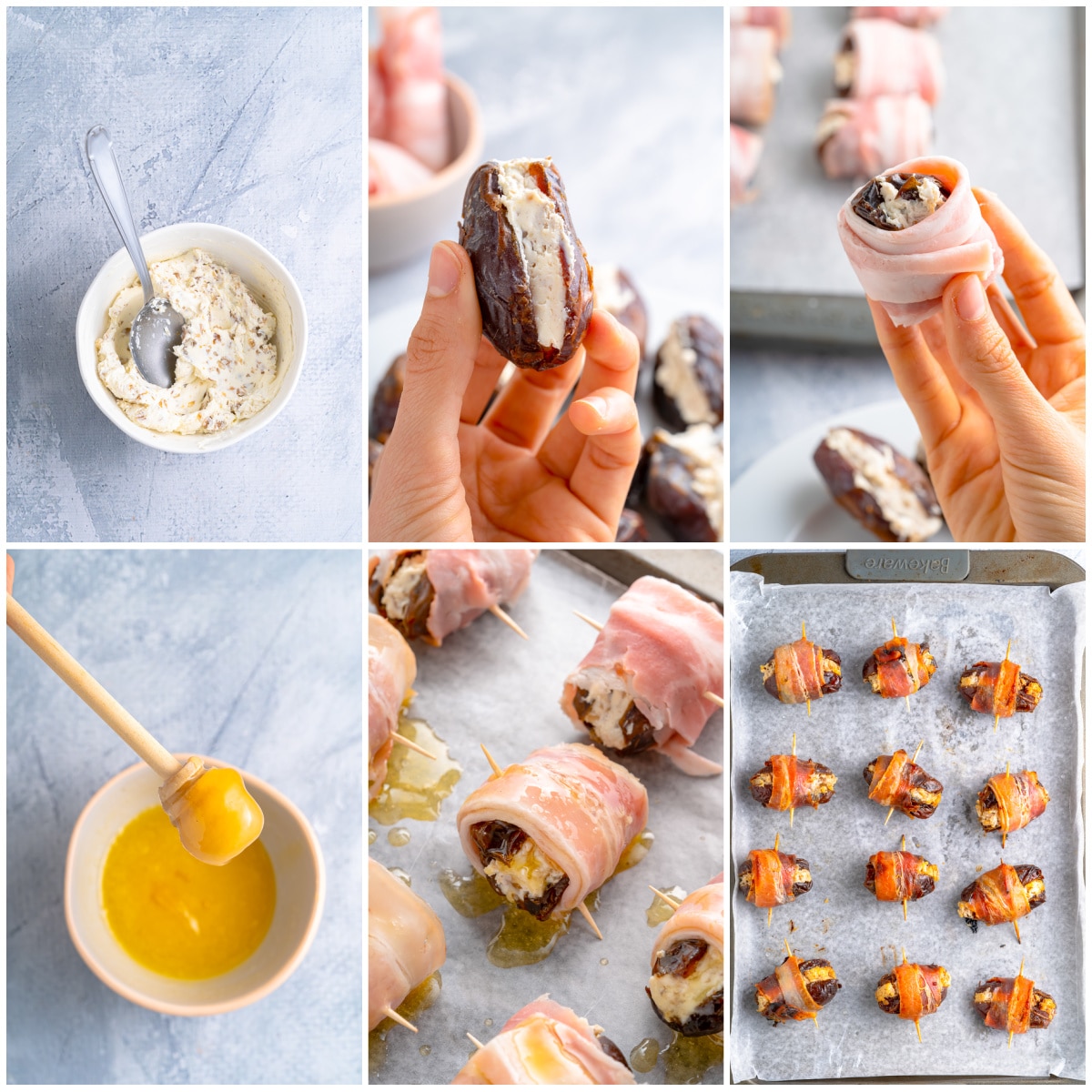 Step by step photos on how to make Bacon Wrapped Dates.