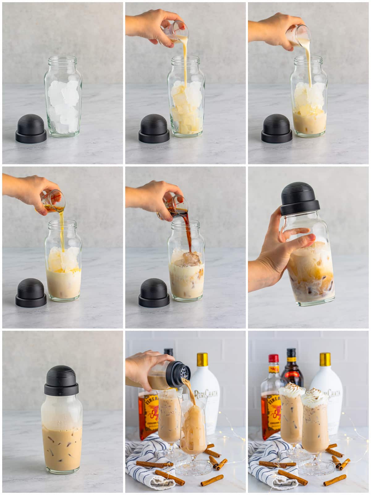 Step by step photos on how to make a Cinnamon Roll Cocktail.