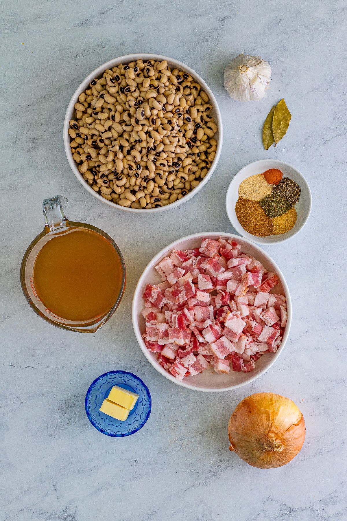 Ingredients needed to make Bacon Black Eyed Peas.