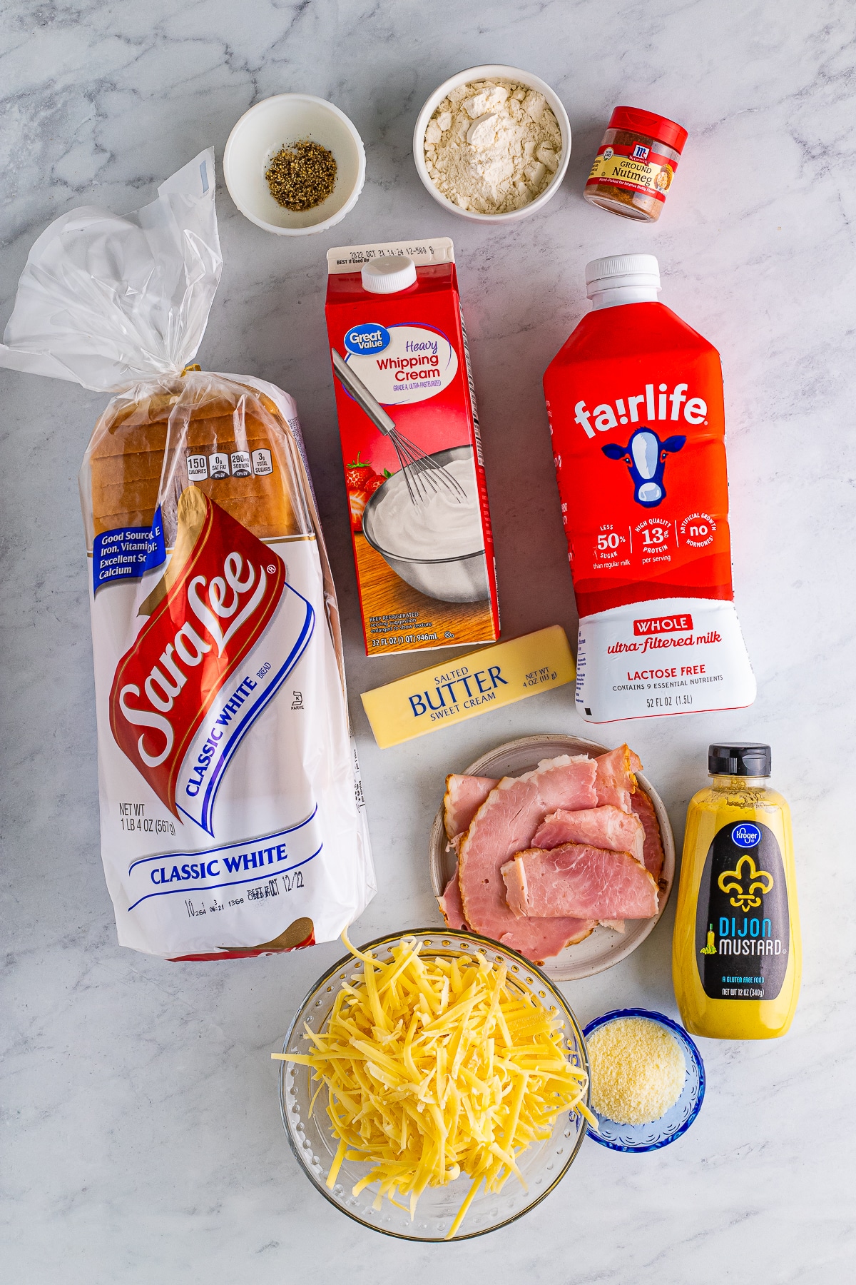 Ingredients needed to make a Croque Monsieur Recipe.