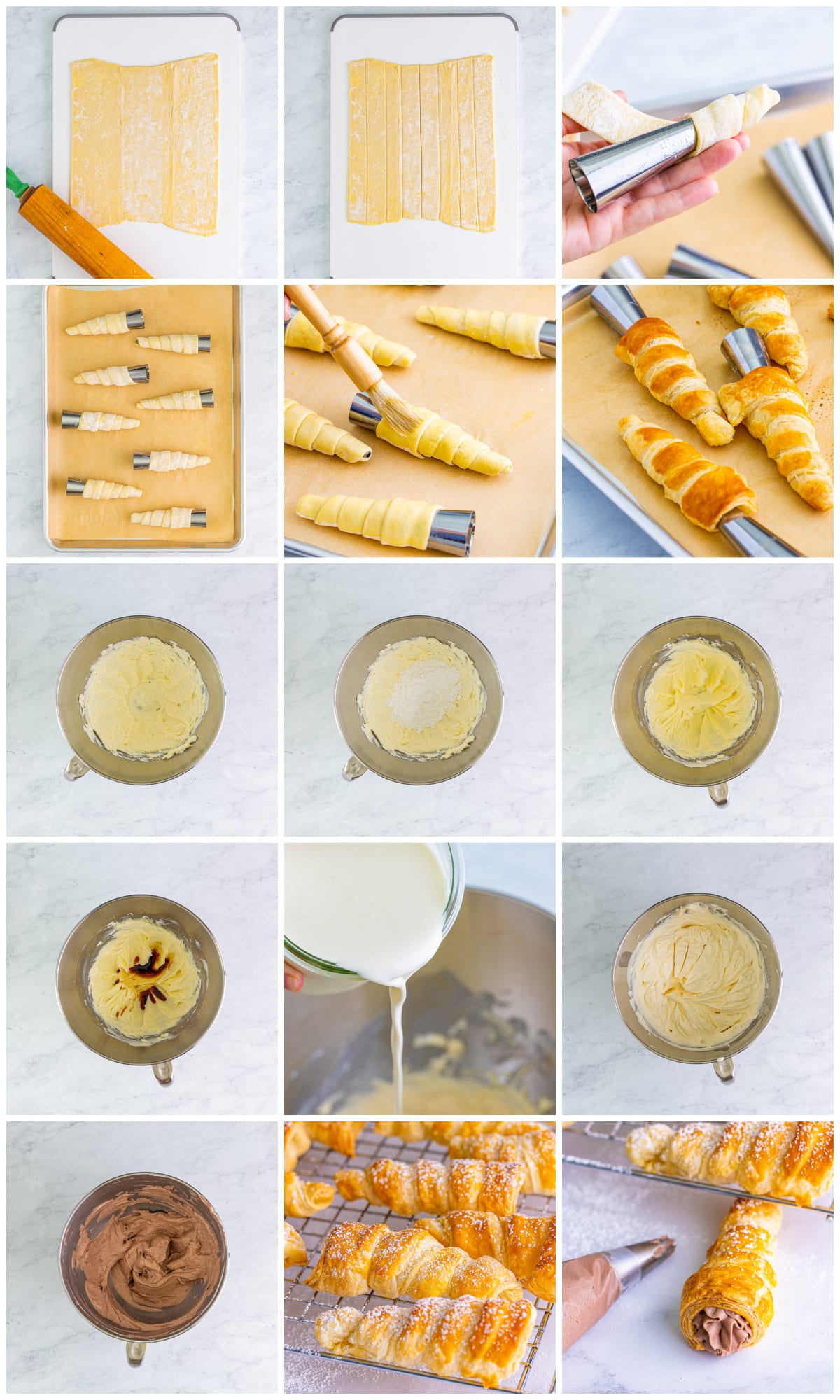 Step by step photos on how to make Cream Horns.