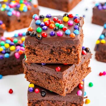 Cosmic Brownie Recipe stacked up on top of one another.