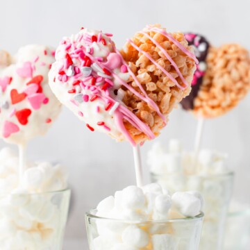 Close up of one of the Krispies Treats in cup with marshmallows.