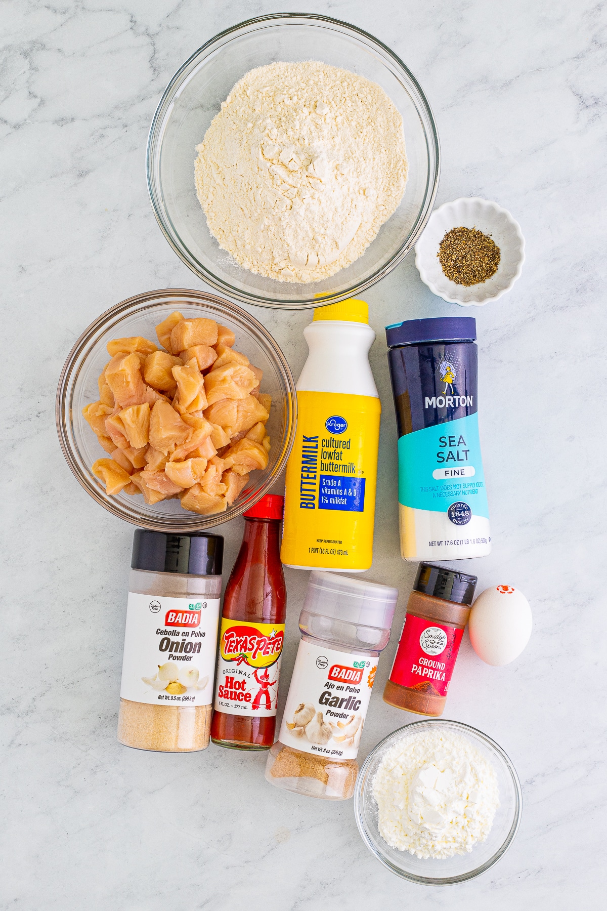 Ingredients needed to make Popcorn Chicken.