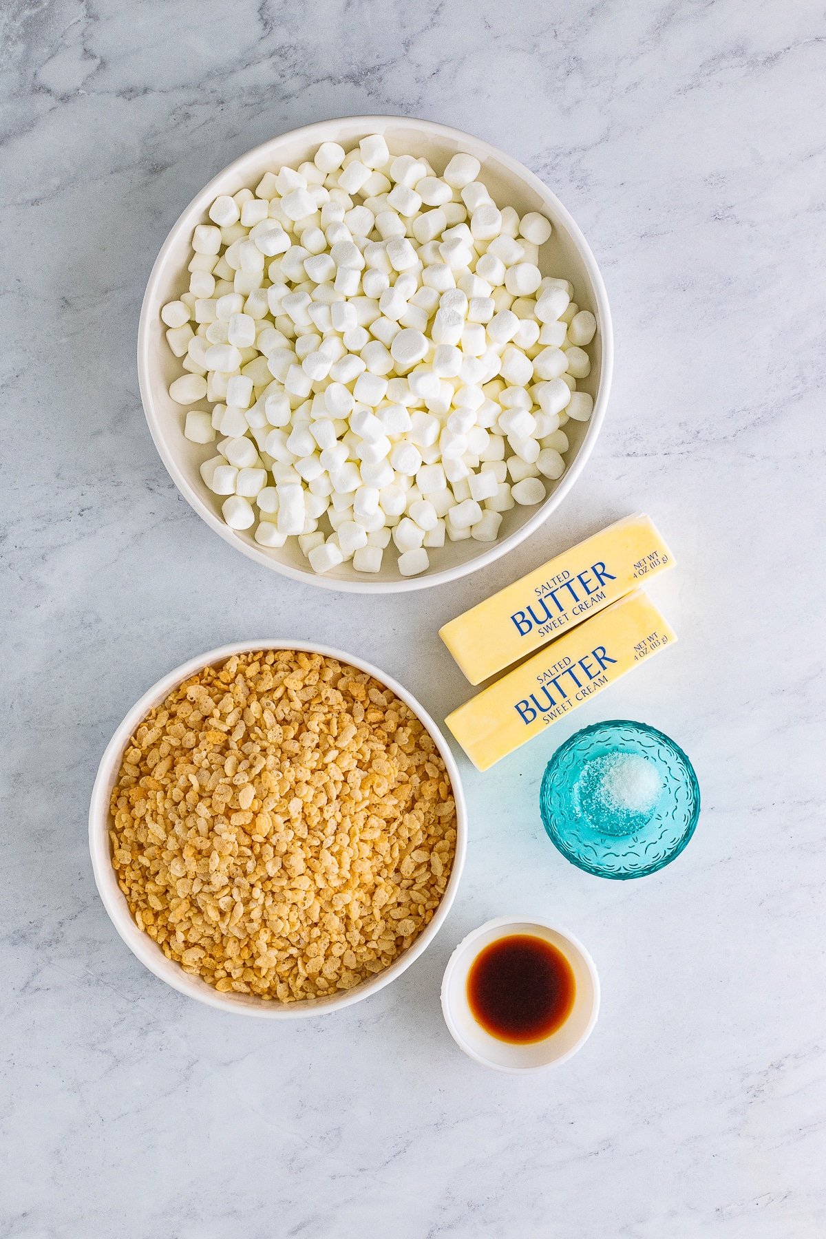 Ingredients on how to make a Rice Krispies Treats Recipe.