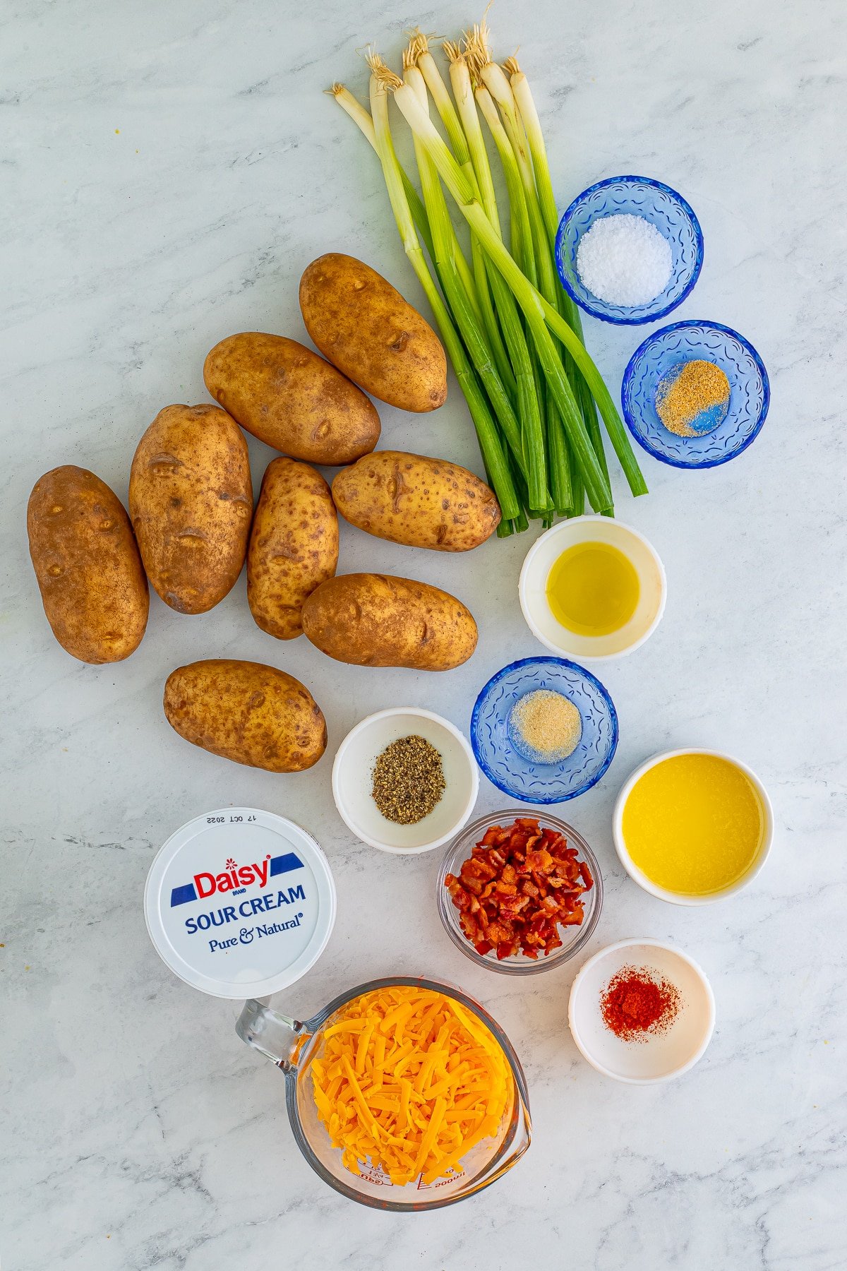 Ingredients needed to make Loaded Potato Skins.