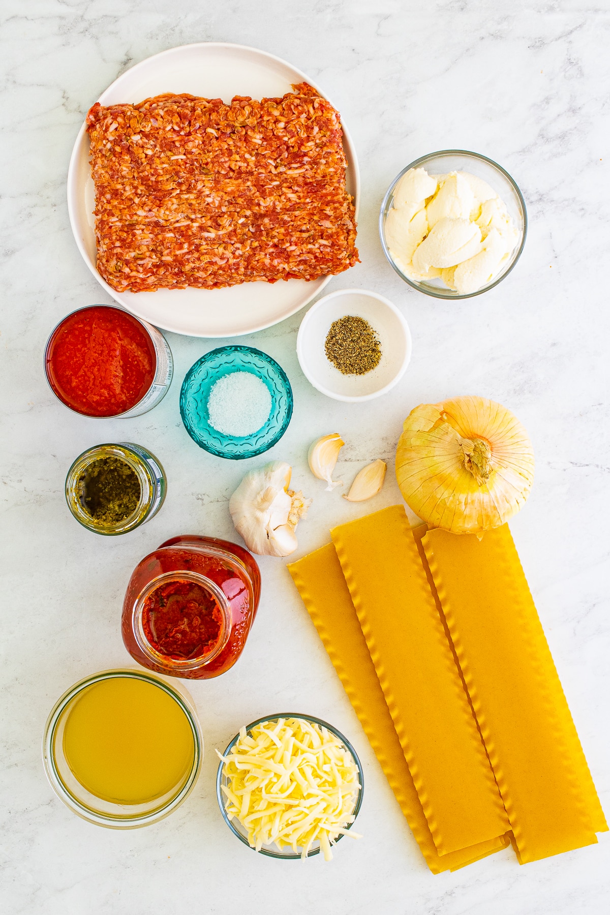 Ingredients needed to make a Lasagna Soup Recipe.