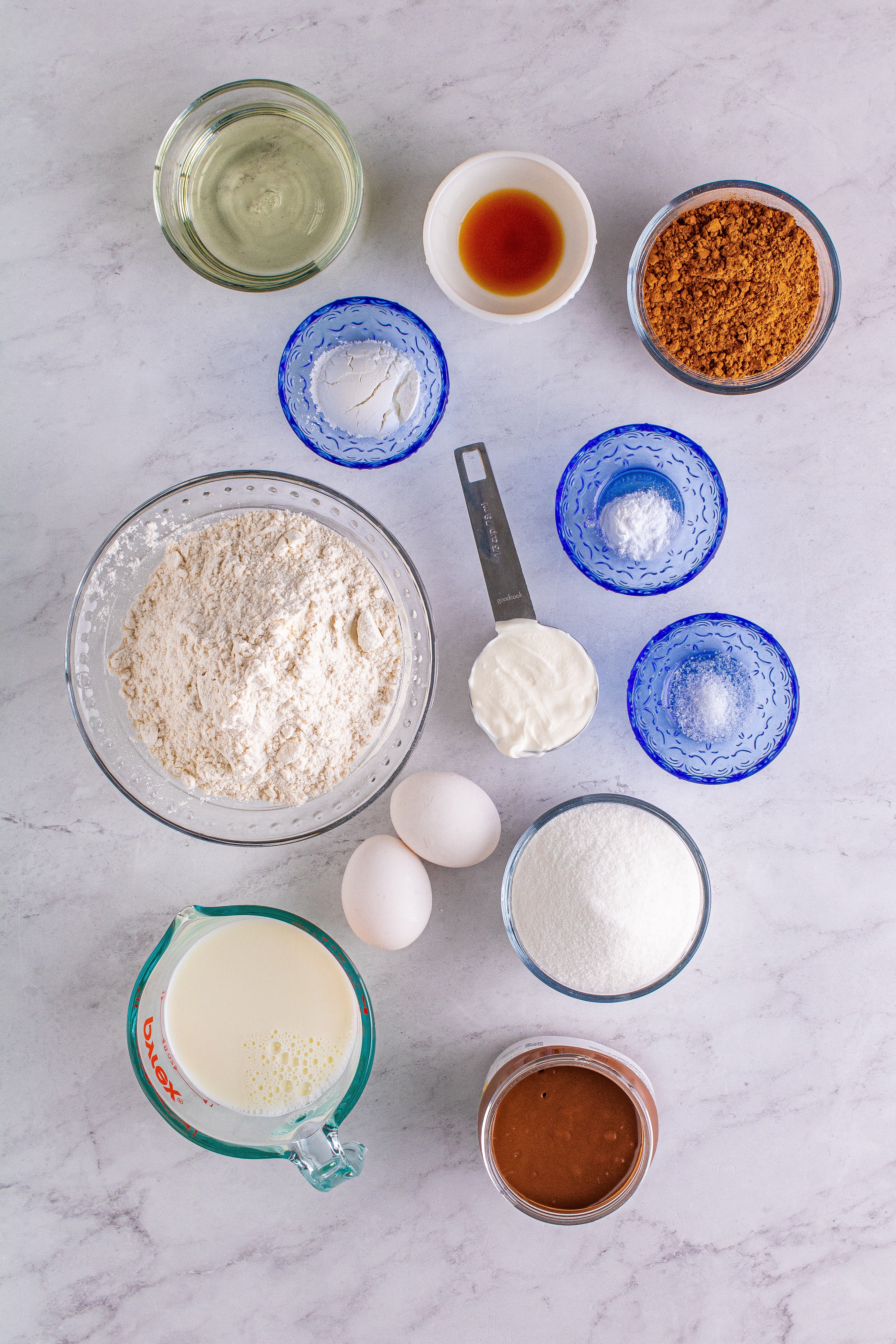 Overhead image of ingredients needed to make nutella muffins