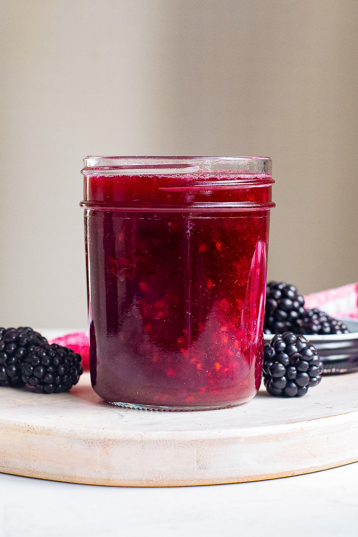blackberry sauce in a mason jar