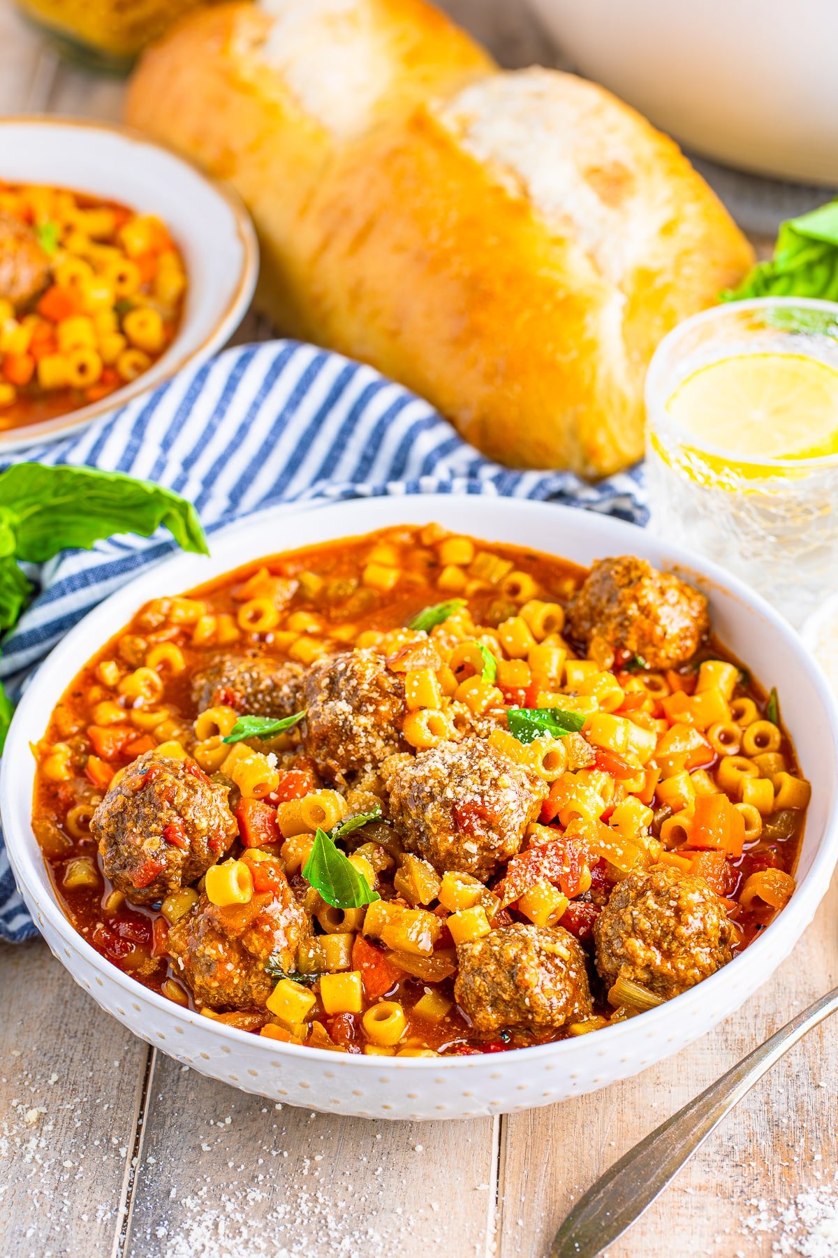meatball soup recipe in a white bowl