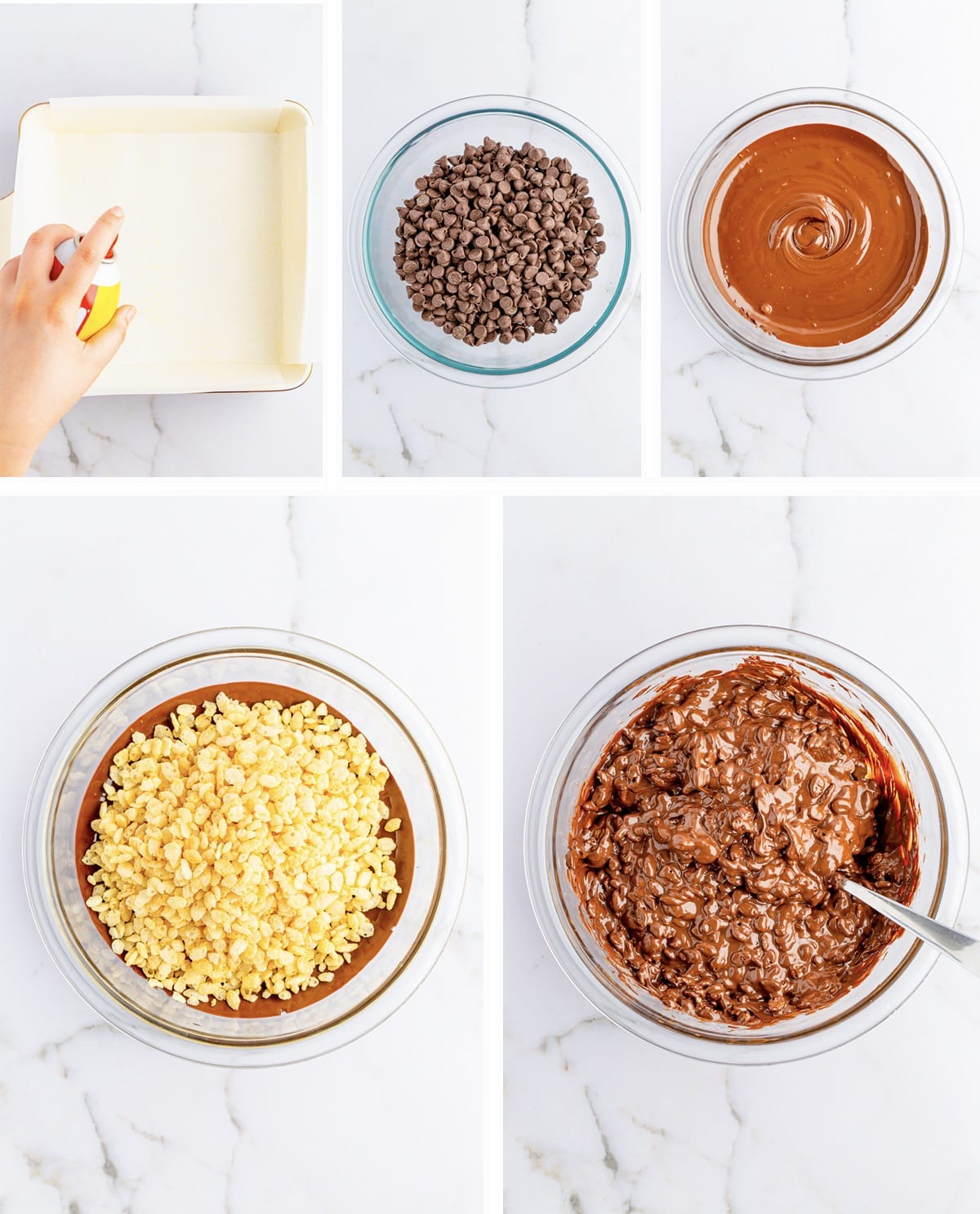 Overhead collage of images showing how to make nestle crunch