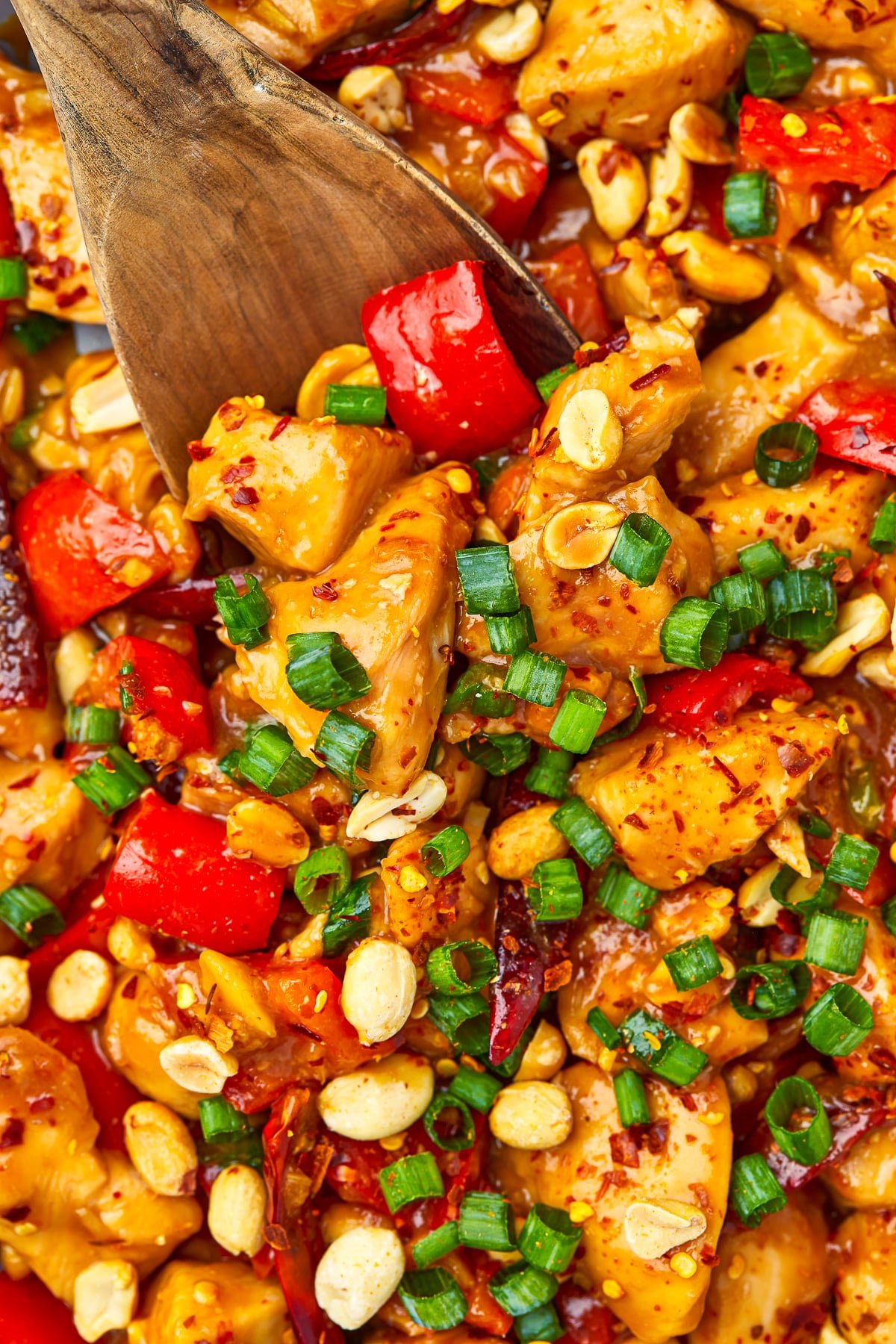 close up of kung pao recipe in a pan