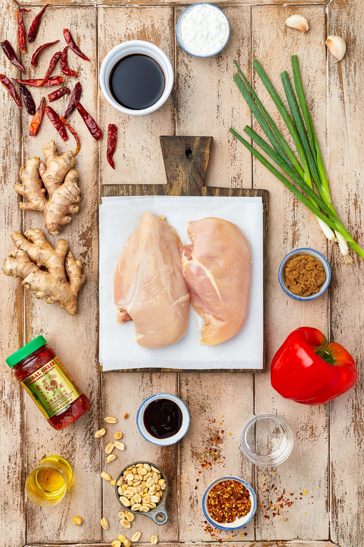 overhead image of ingredients needed to make kung pao recipe