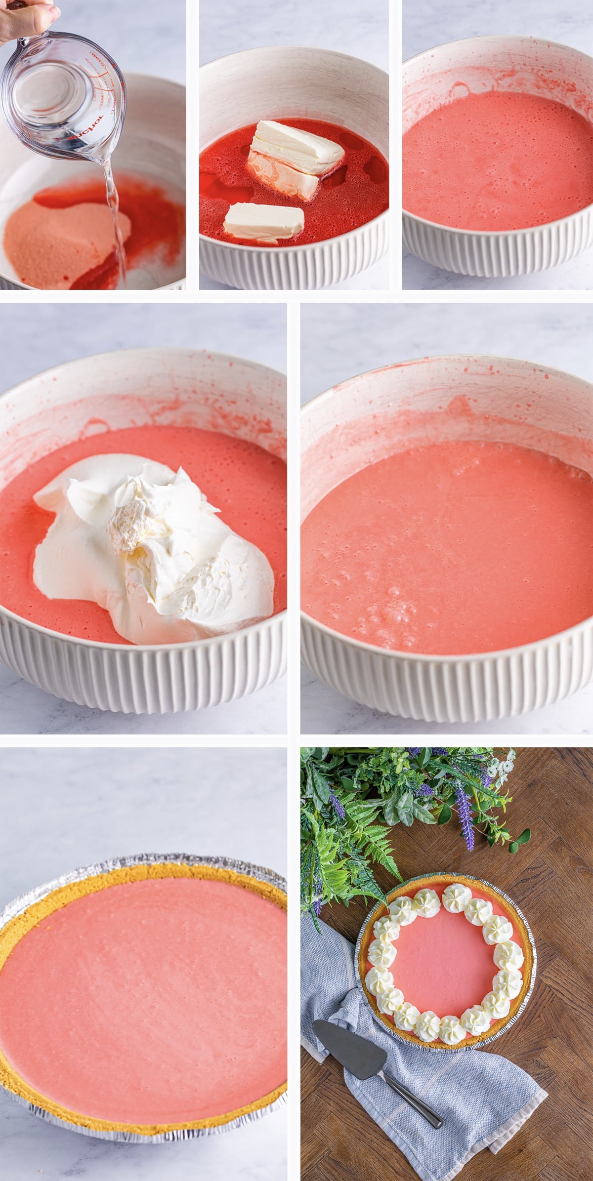 collage of images showing how to make jello pie