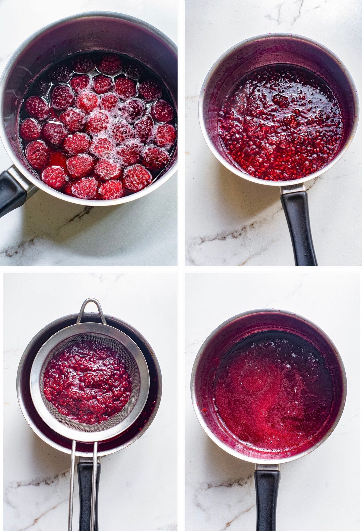 collage of images showing how to make blackberry sauce