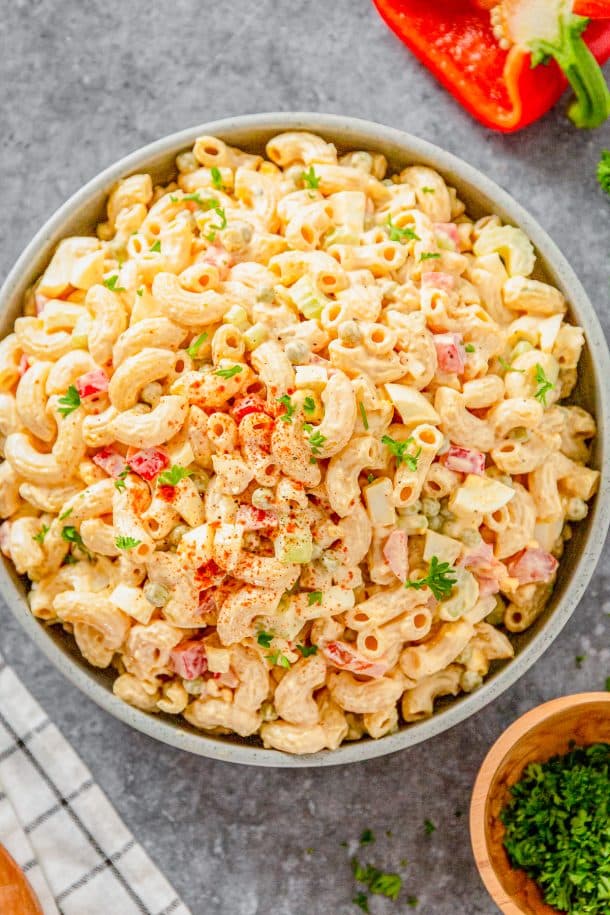 The BEST Creamy Macaroni Salad with Peas Recipe