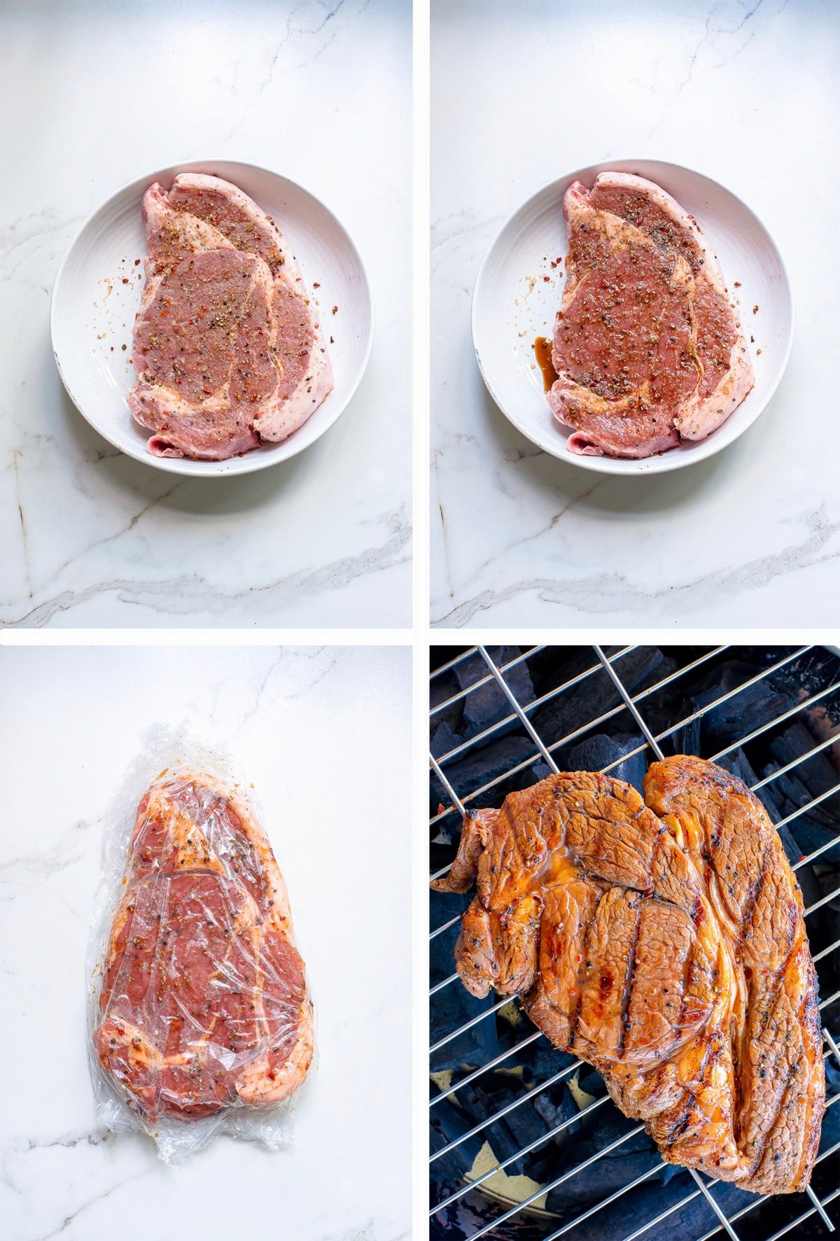 overhead collage of images for recipe for steak marinade