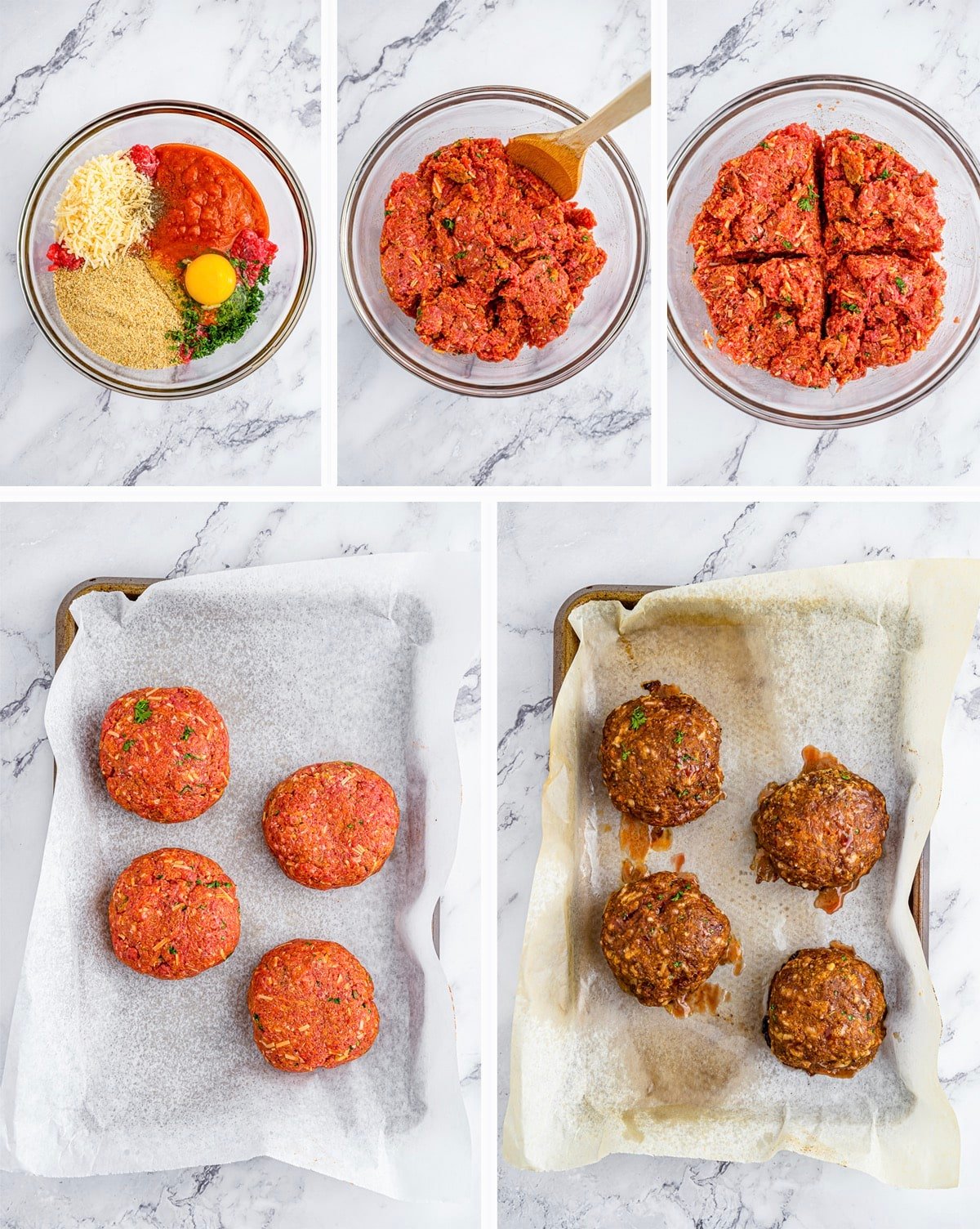collage of images showing how to make the first steps of mini meatloaf recipe