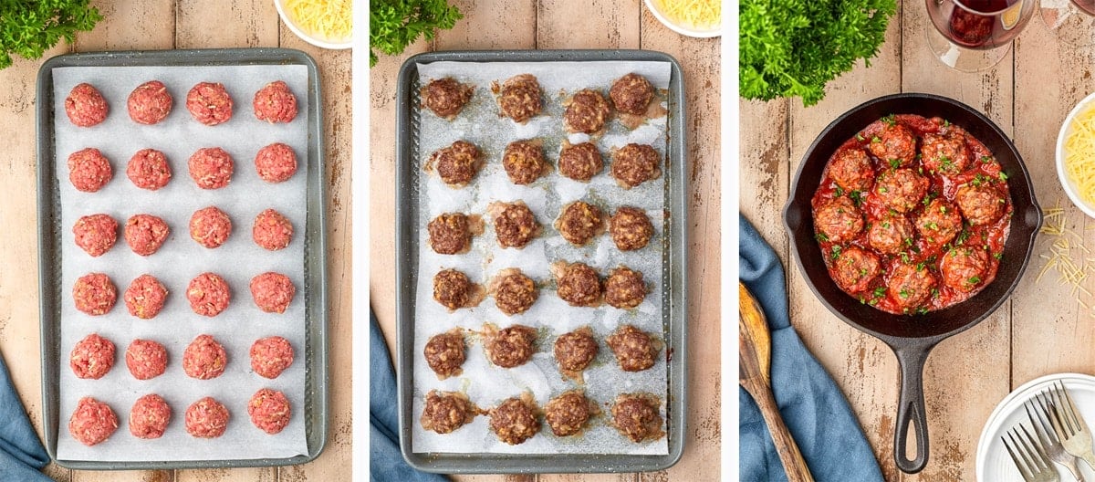 collage of images on how to bake meatballs